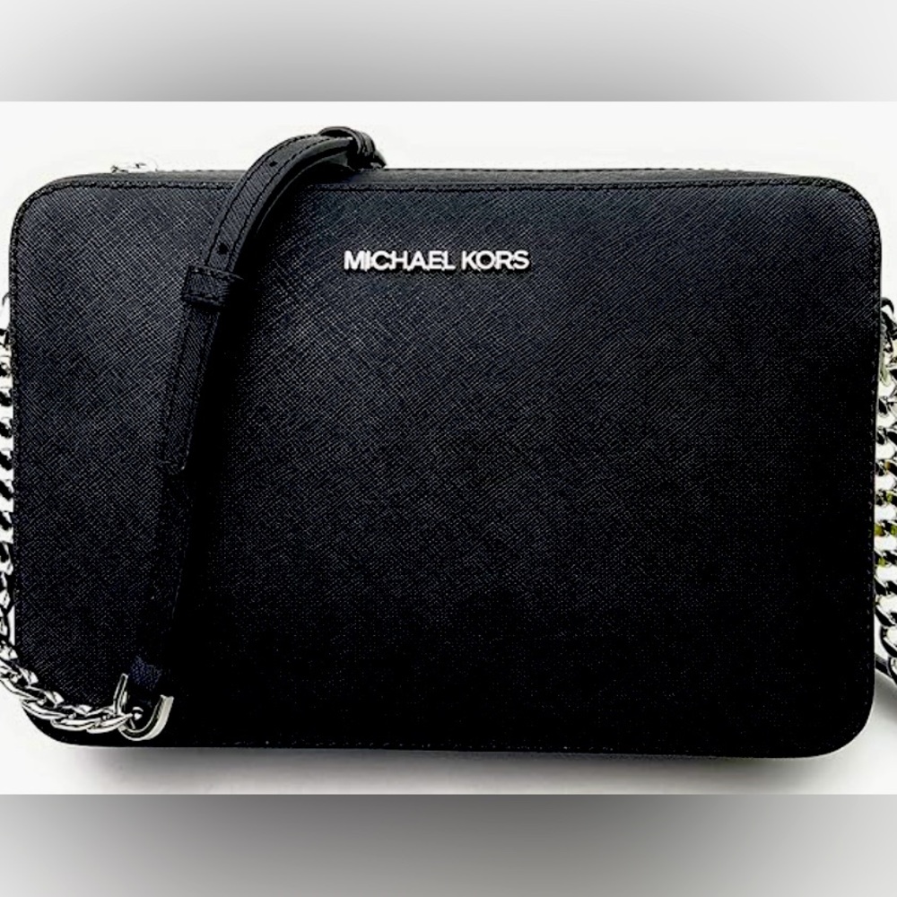 Michael Kors Jet Set Crossbody Bag in Black with Silver Hardware NEW